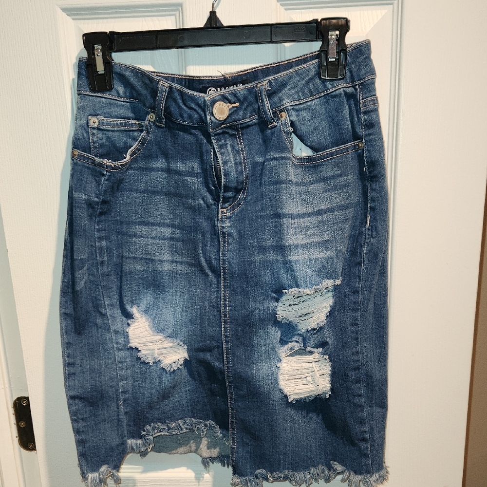 Boom Boom Jeans Blue Distressed Midi Skirt